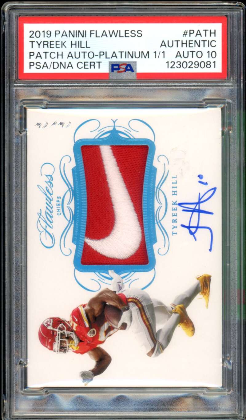 Tyreek Hill 2019 Panini Flawless Patch Auto Platinum (1/1) #Path PSA 10 Auto Image 1