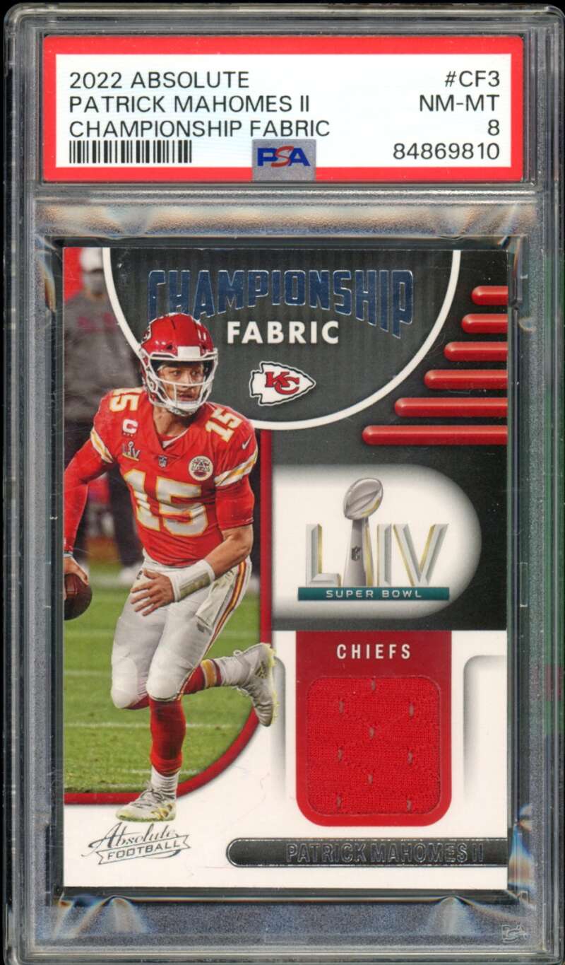 Patrick Mahomes II Card 2022 Absolute Championship Fabric #CF3 PSA 8 Image 1