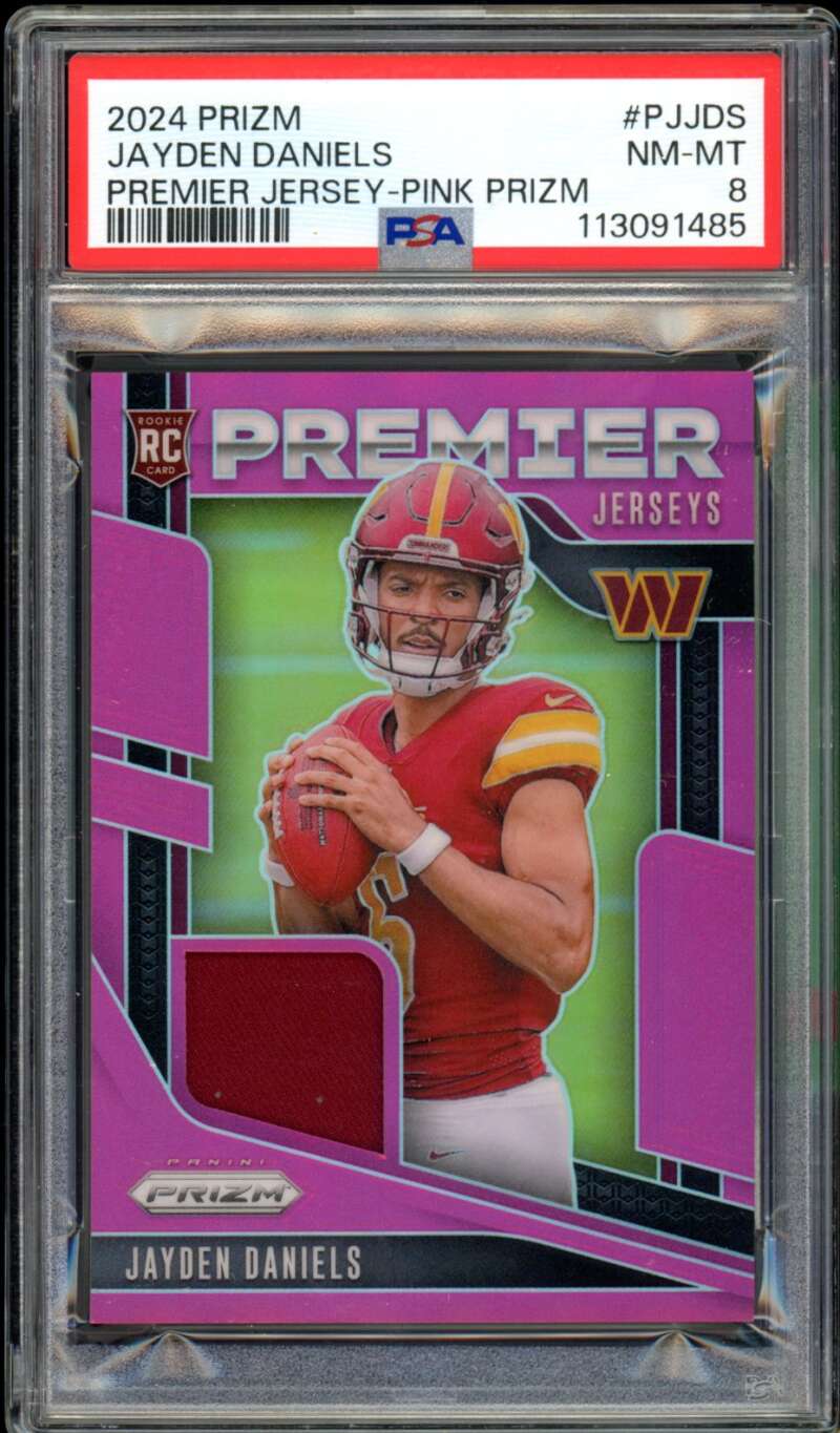 Jayden Daniels Rookie Card 2024 Prizm Premier Jersey Pink #Pjjds PSA 8 Image 1