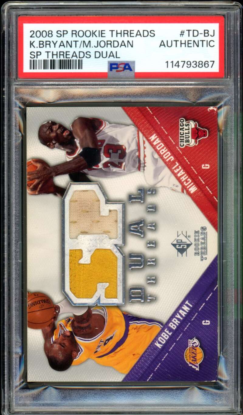 Kobe Bryant/Michael Jordan Card 2008-09 SP Rookie Threads #TD-BJ PSA Authentic Image 1