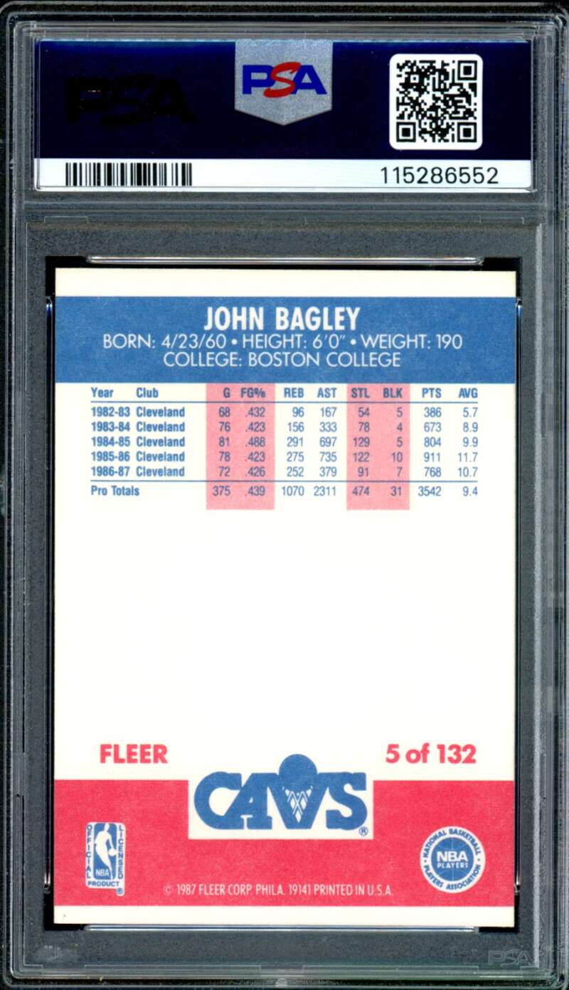 John Bagley Card 1987-88 Fleer #5 PSA 8 Image 2