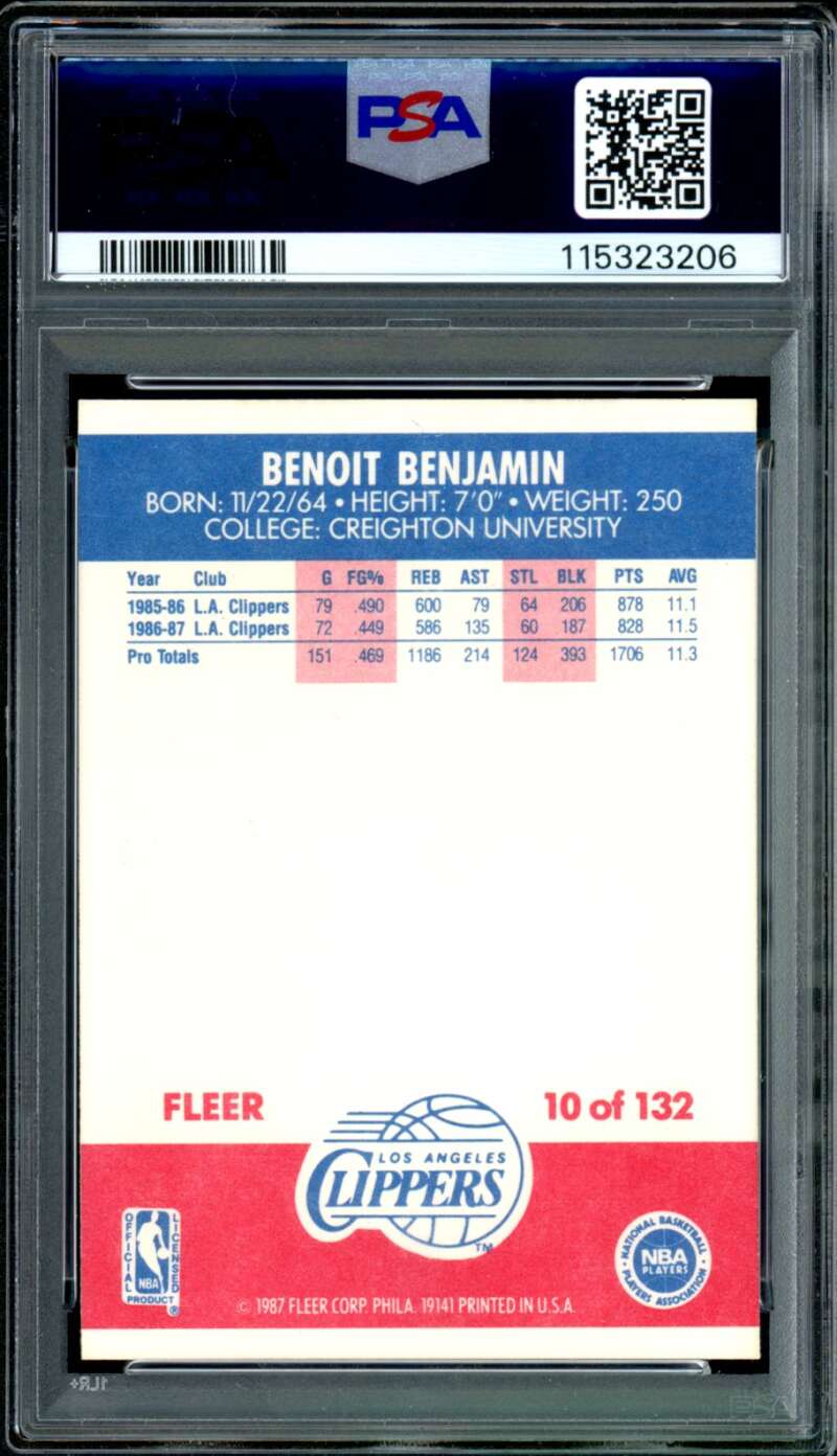 Benoit Benjamin Rookie Card 1986-87 Fleer #8 PSA 10 Image 2