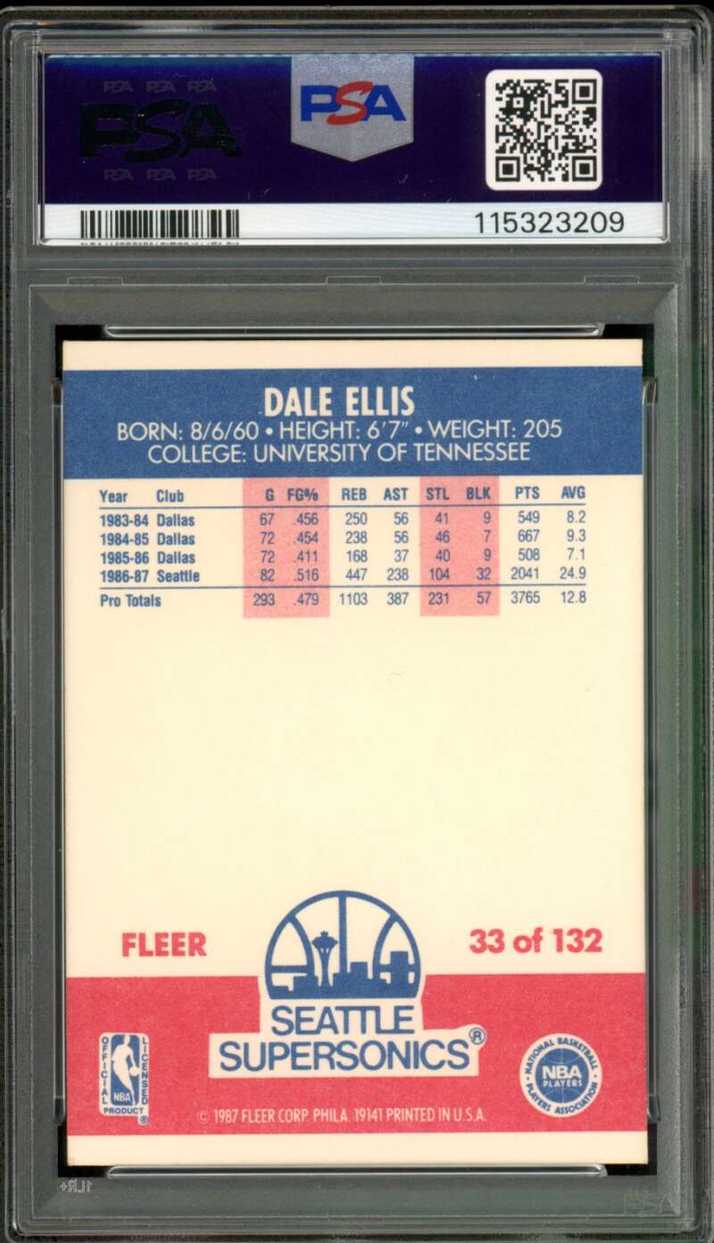 Dale Ellis Card 1987-88 Fleer #33 PSA 8 Image 2