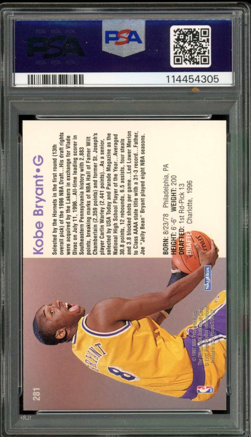 Kobe Bryant Rookie Card 1996-97 Hoops #281 PSA 9 Image 2