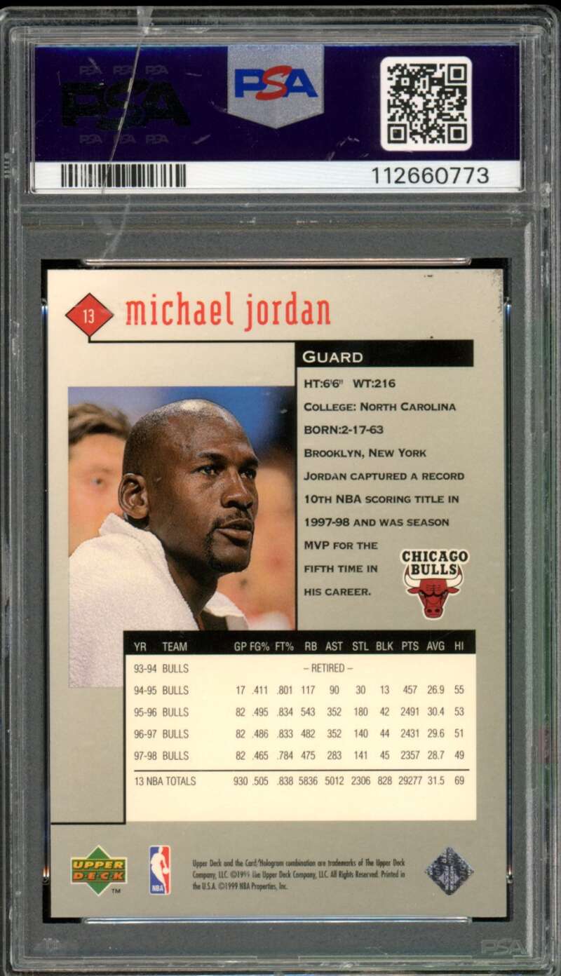 Michael Jordan Card 1998-99 UD Black Diamond #13 PSA 8 (cracked holder) Image 2