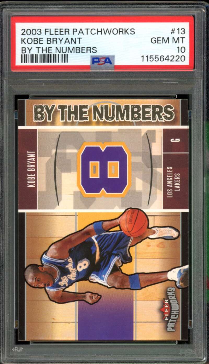 Kobe Bryant Card 2003-04 Fleer Patchworks By The Numbers (pop 1) #13 PSA 10 Image 1