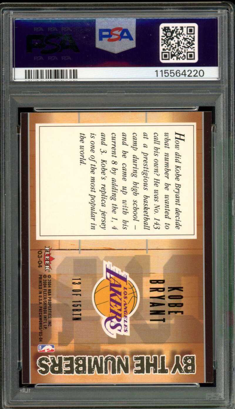 Kobe Bryant Card 2003-04 Fleer Patchworks By The Numbers (pop 1) #13 PSA 10 Image 2