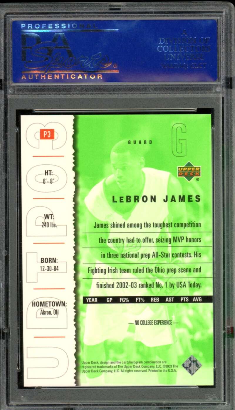 LeBron James Rookie Card 2003-04 UD Top Prospects #P3 PSA 10 Image 2