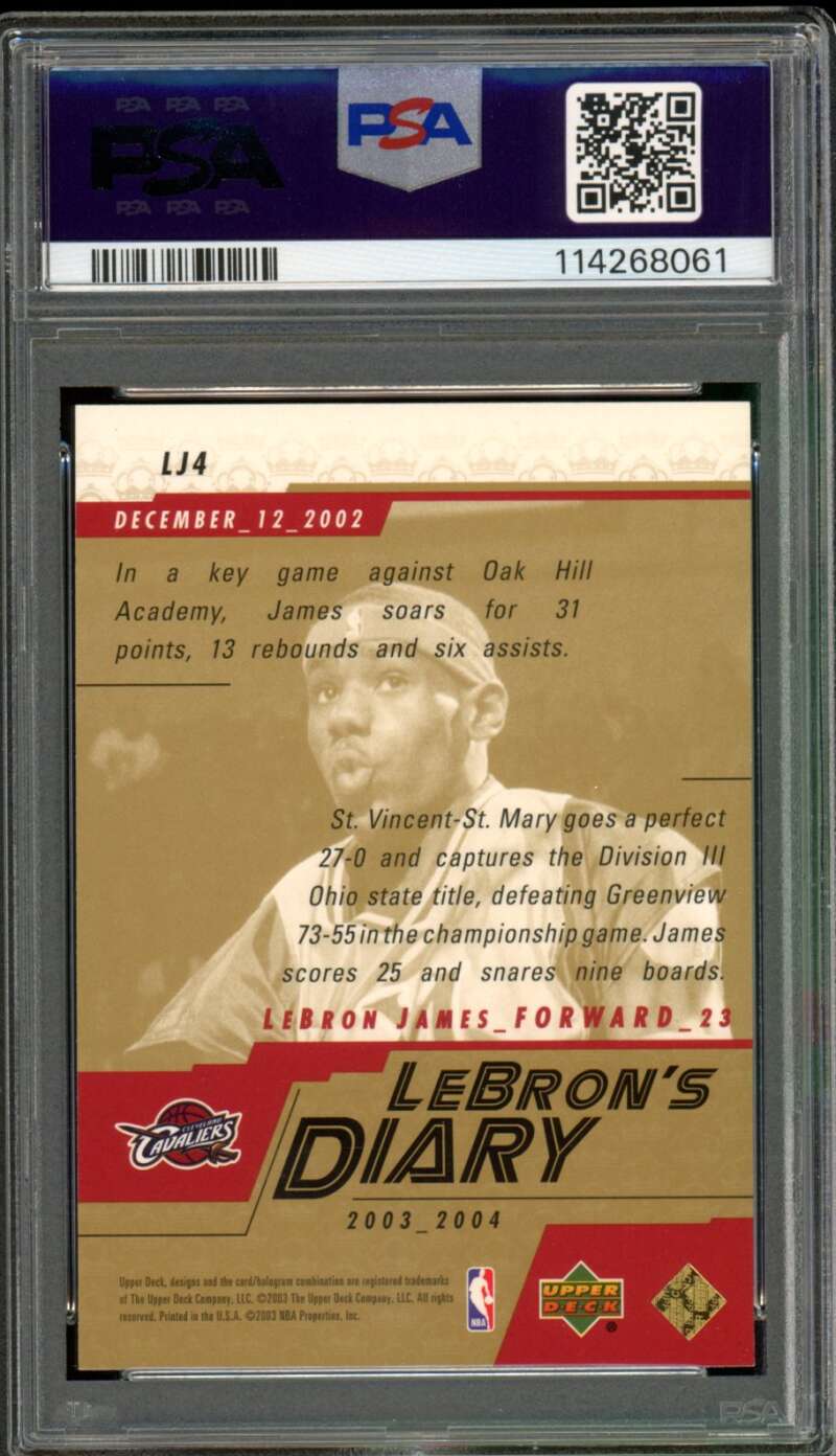LeBron James Rookie Card 2003-04 Upper Deck Diary #LJ4 PSA 8 Image 2