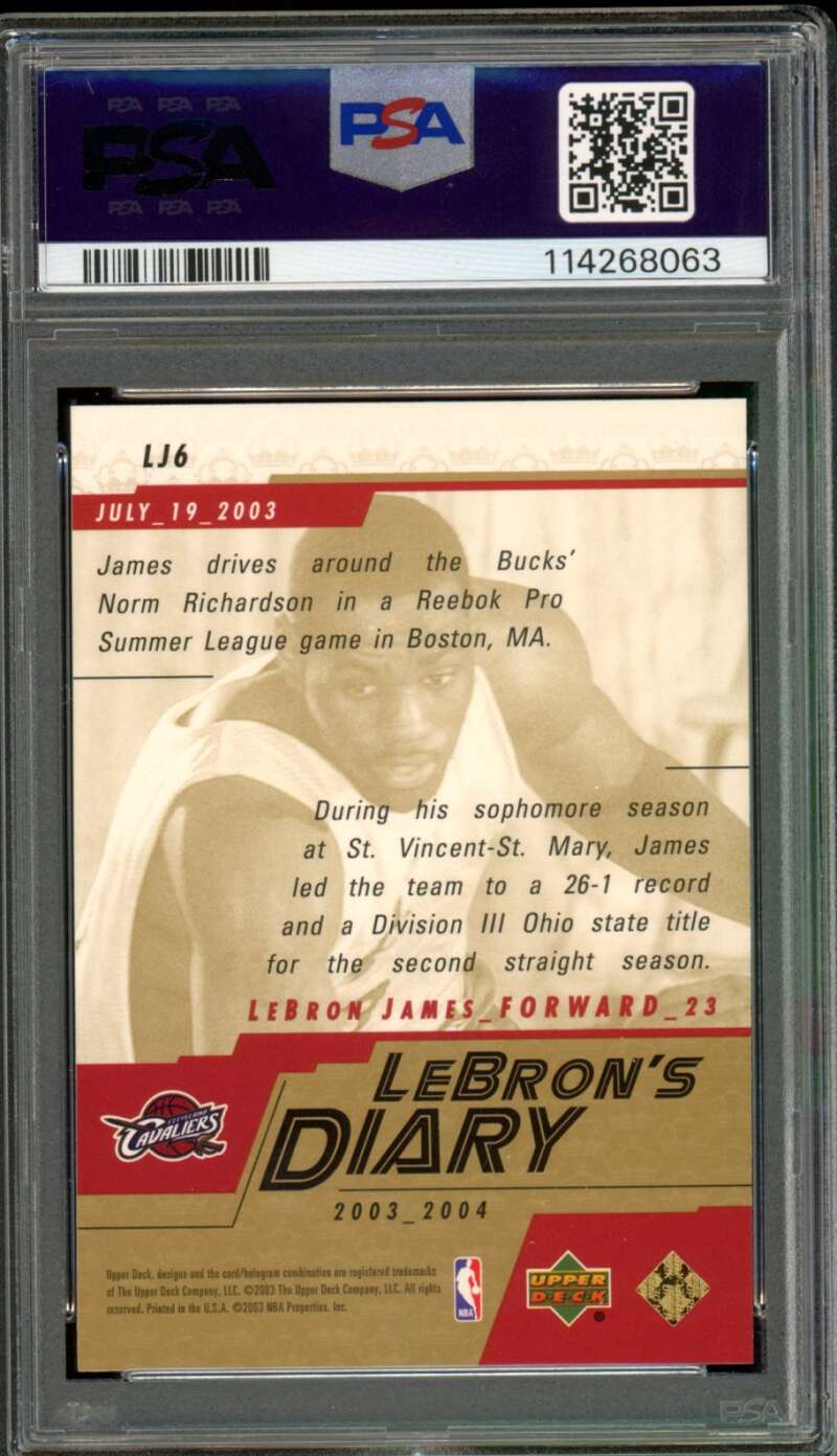 LeBron James Rookie Card 2003-04 Upper Deck Diary #LJ6 PSA 8 Image 2