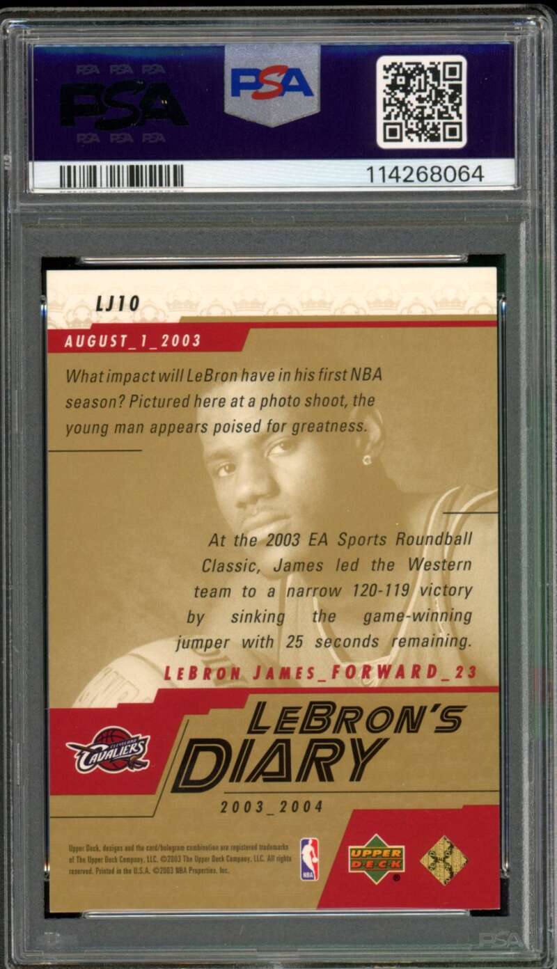 LeBron James Rookie Card 2003-03 Upper Deck Diary #LJ10 PSA 8 Image 2