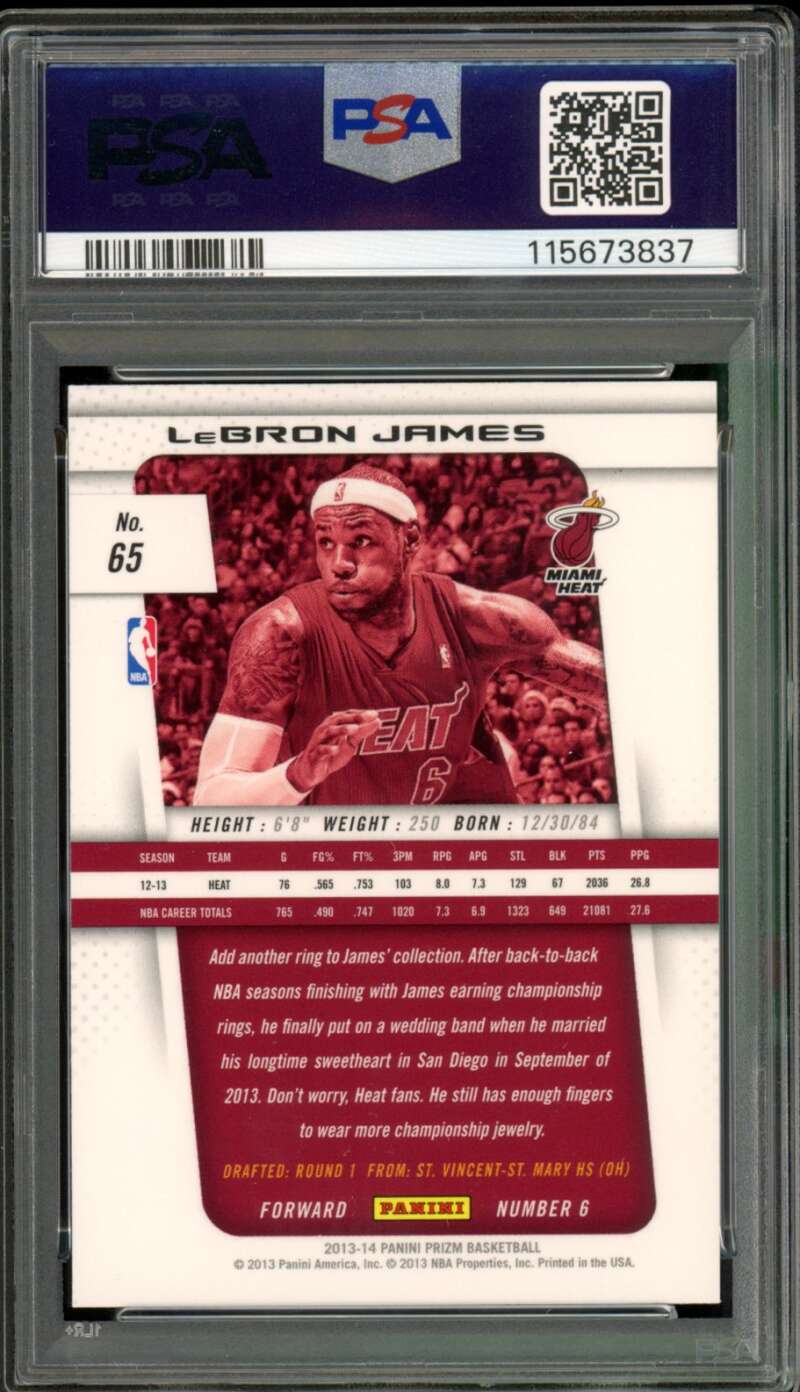 LeBron James Card 2013-14 Panini Prizm #65 PSA 10 Image 2
