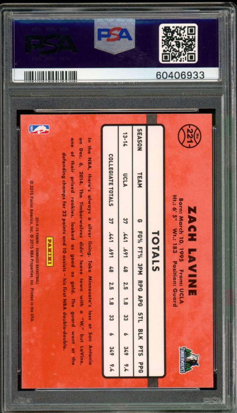 Zach LaVine Rookie Card 2014-15 Panini Donruss #221 PSA 9 Image 2