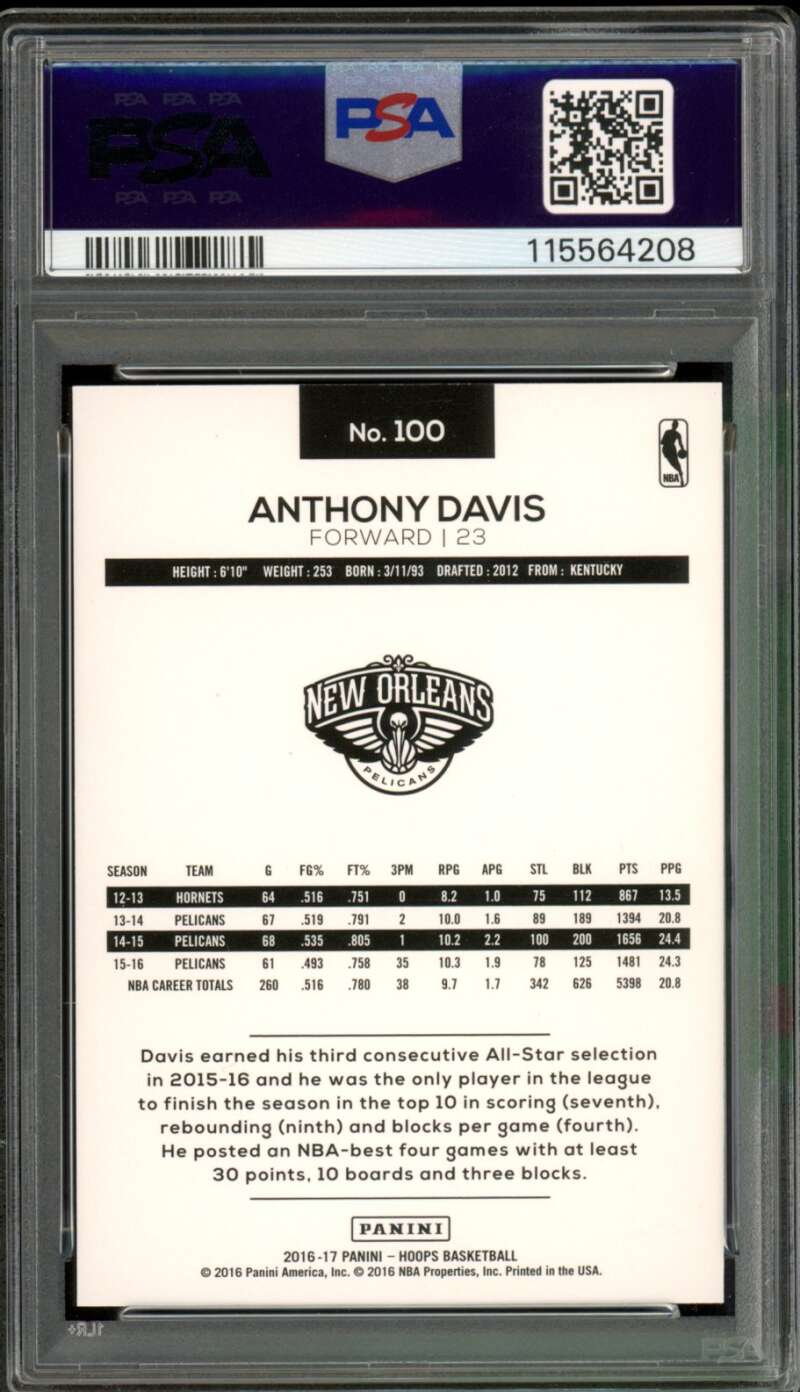 Anthony Davis Card 2016-17 Panini Hoops Orange (14/25) (pop 1) #100 PSA 9 Image 2