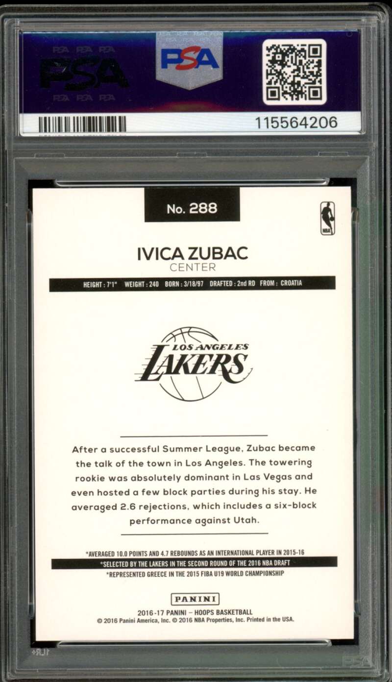 Ivica Zubac Rookie Card 2016-17 Panini Hoops Orange (18/25) (pop 1) #288 PSA 10 Image 2