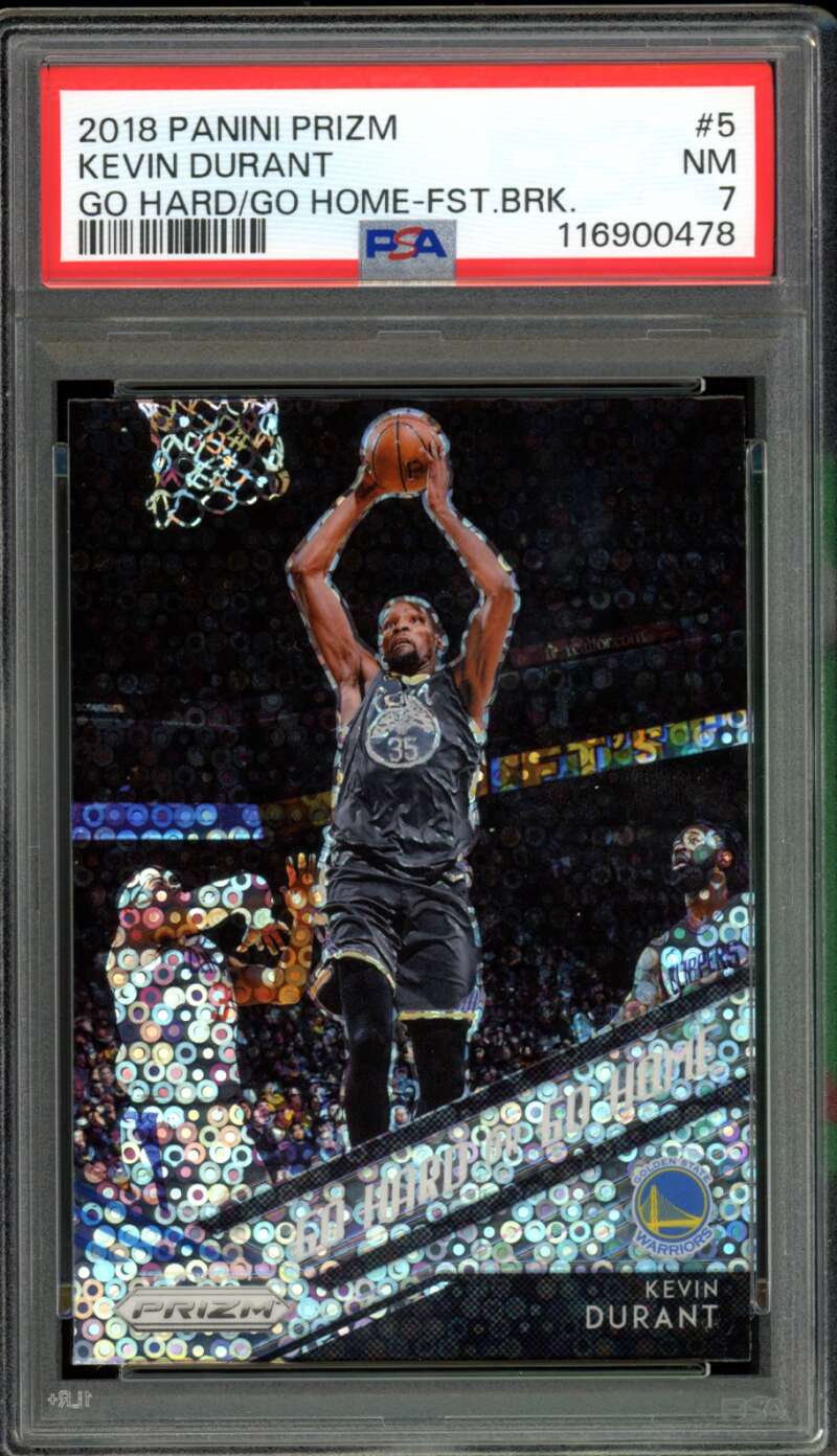 Kevin Durant Card 2018-19 Panini Prizm Go Hard Go Home Fast Break #5 PSA 7 Image 1
