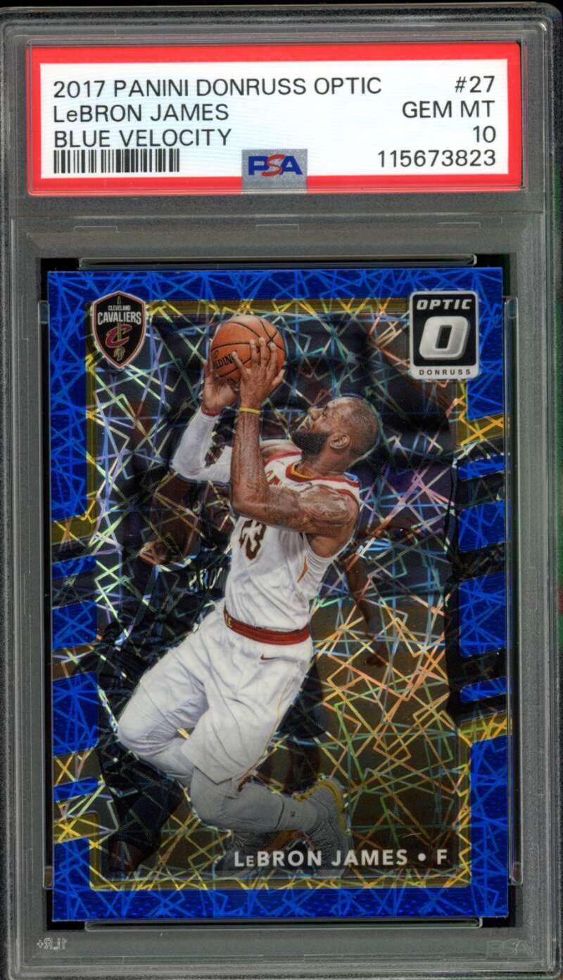 LeBron James Card 2017-18 Panini Donruss Optic Blue Velocity #27 PSA 10 Image 1