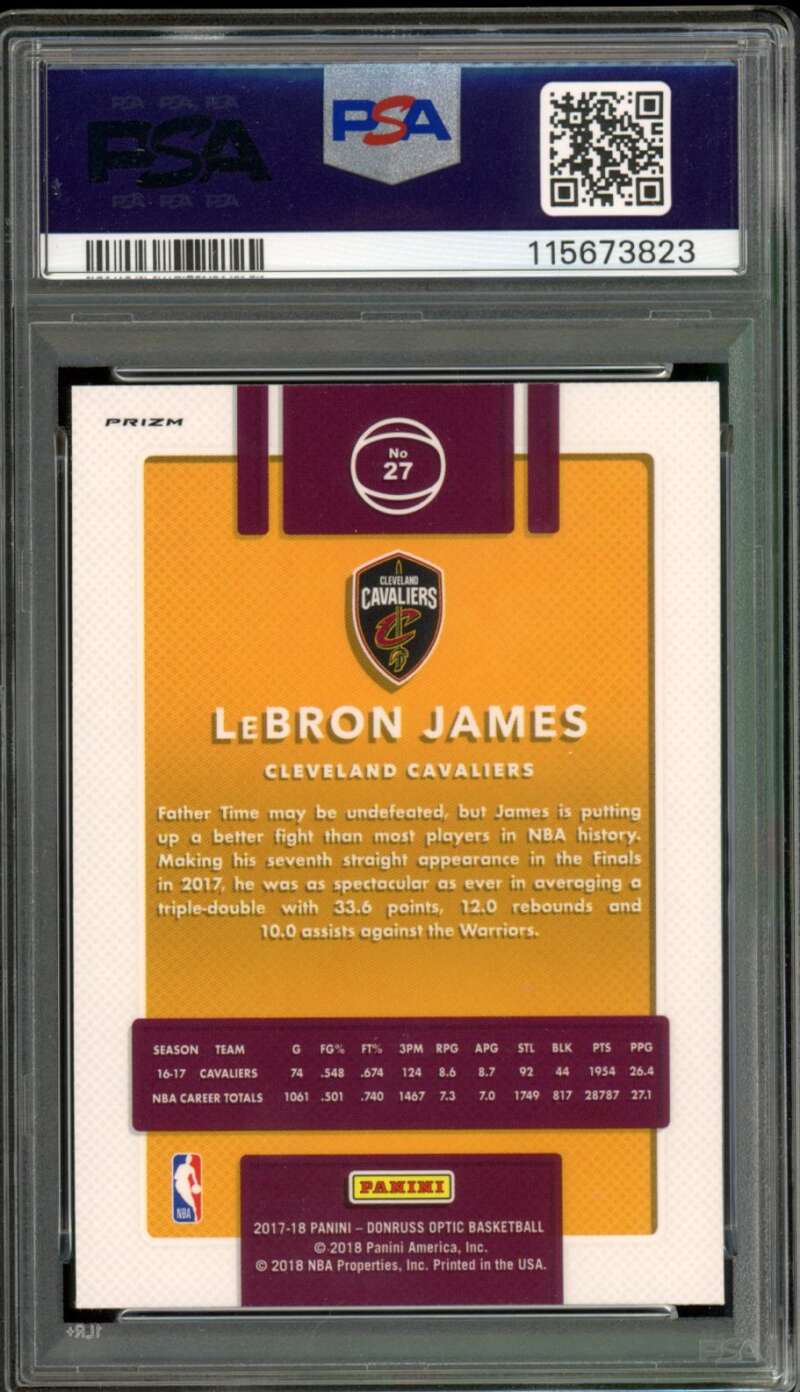 LeBron James Card 2017-18 Panini Donruss Optic Blue Velocity #27 PSA 10 Image 2