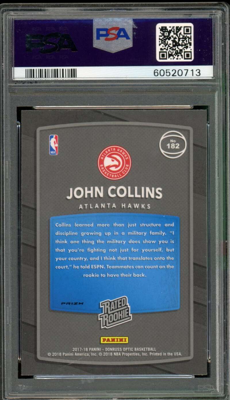 John Collins Rookie Card 2017-18 Panini Donruss Optic #182 PSA 9 Image 2