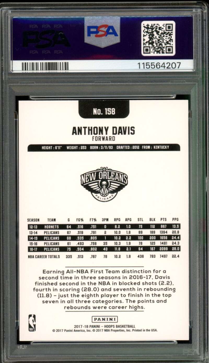 Anthony Davis Card 2017-18 Panini Hoops Orange (22/25) #158 PSA 10 Image 2