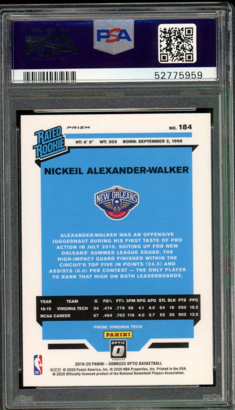 Nickeil Alexander-Walker Rookie 2019-20 Panini Donruss Optic Fanatic #184 PSA 10 Image 2