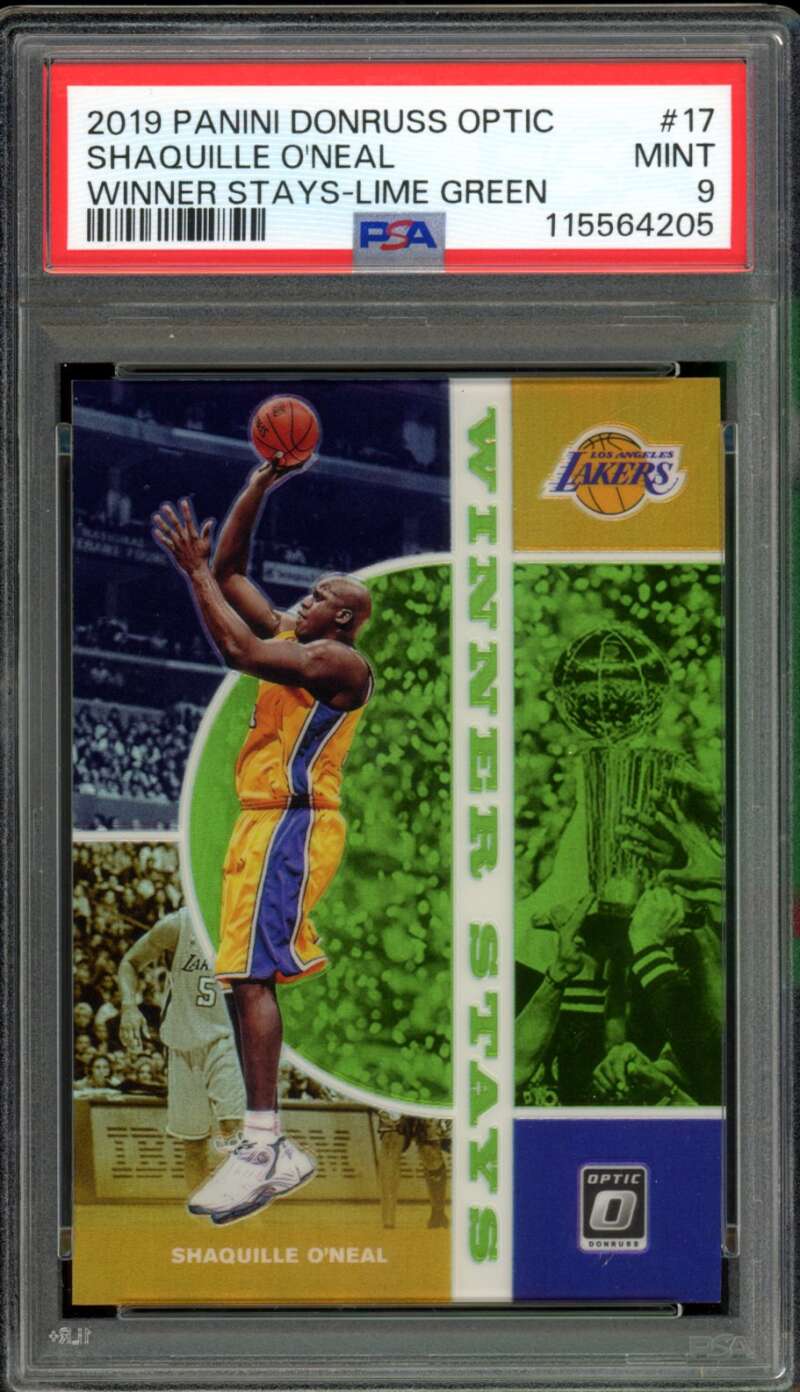 Shaquille O'Neal 2019-20 Panini Donruss Optic Winner Stays Lime Green #17 PSA 9 Image 1