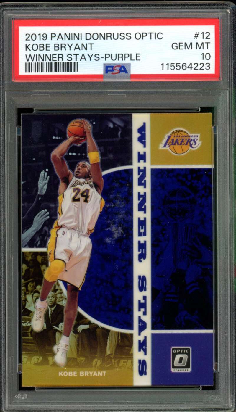 Kobe Bryant Card 2019-20 Panini Donruss Optic Winner Stays Purple #12 PSA 10 Image 1