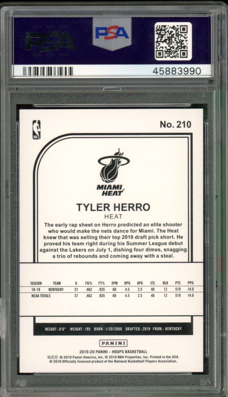 Tyler Herro Rookie Card 2019-20 Panini Hoops #210 PSA 10 (holder issue) Image 2