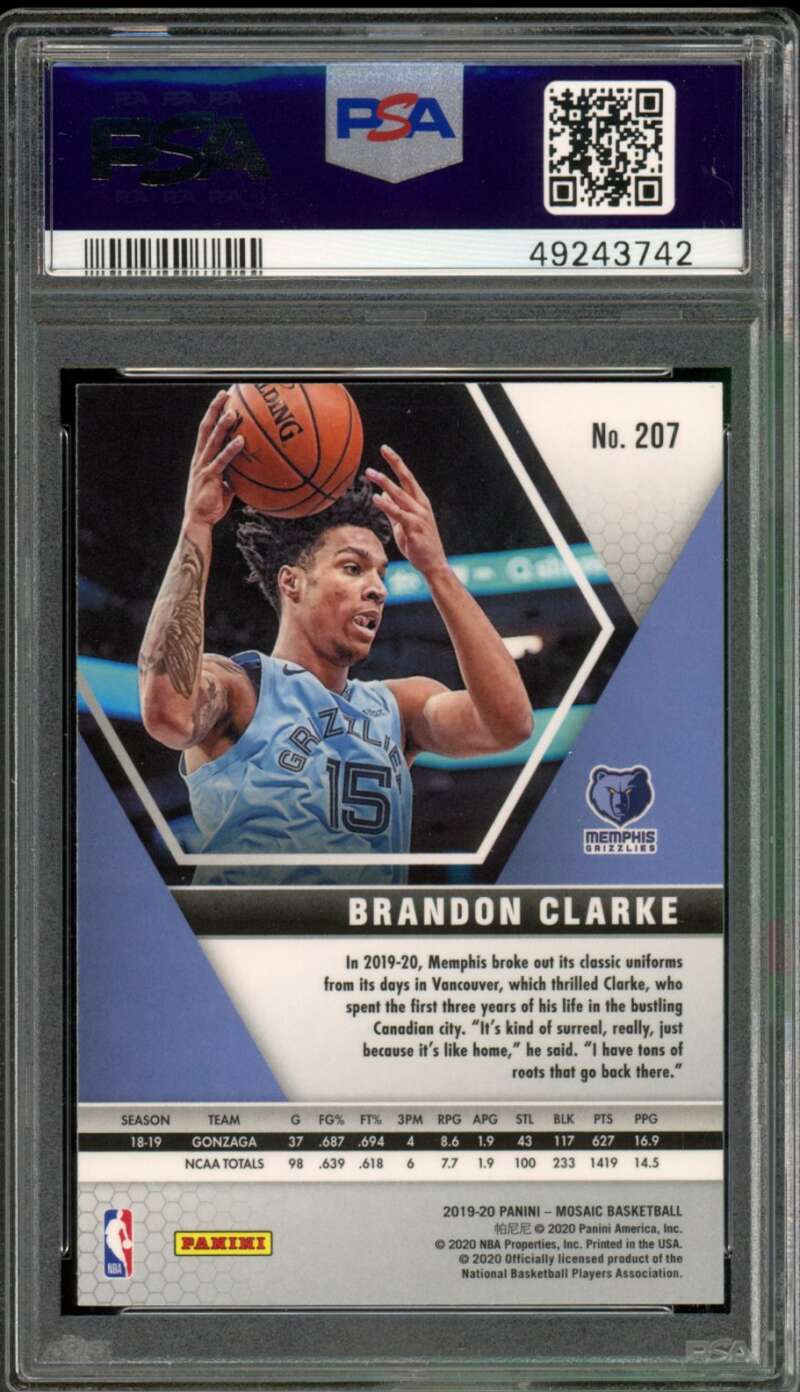 Brandon Clarke Rookie Card 2019-20 Panini Mosaic #207 PSA 10 Image 2