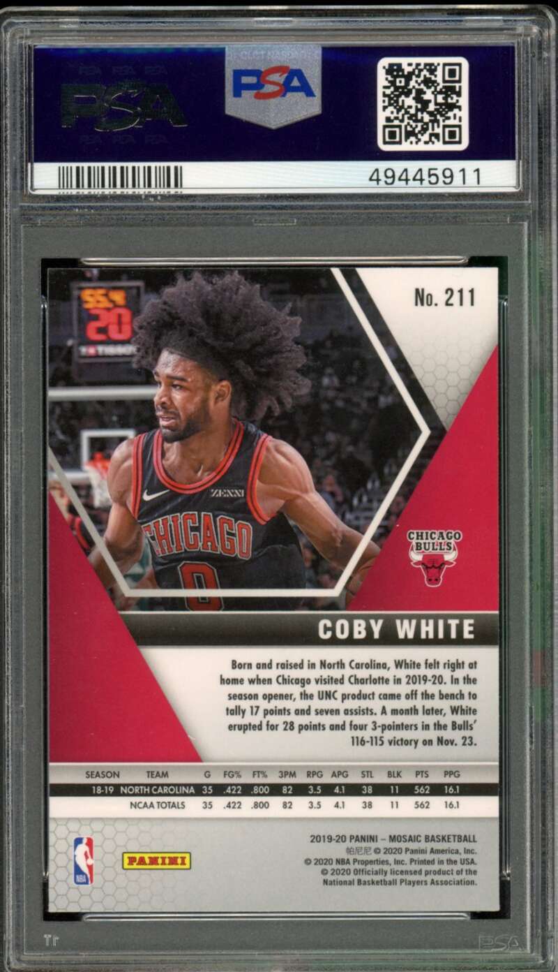 Coby White Rookie Card 2019-20 Panini Mosaic #211 PSA 10 Image 2