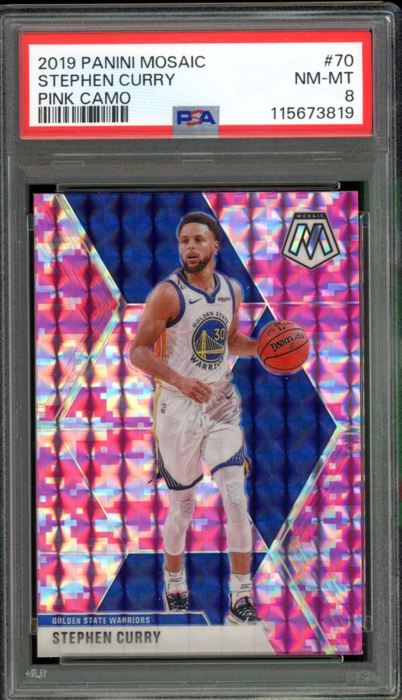 Stephen Curry Card 2019-20 Panini Mosaic Pink Camo #70 PSA 8 Image 1