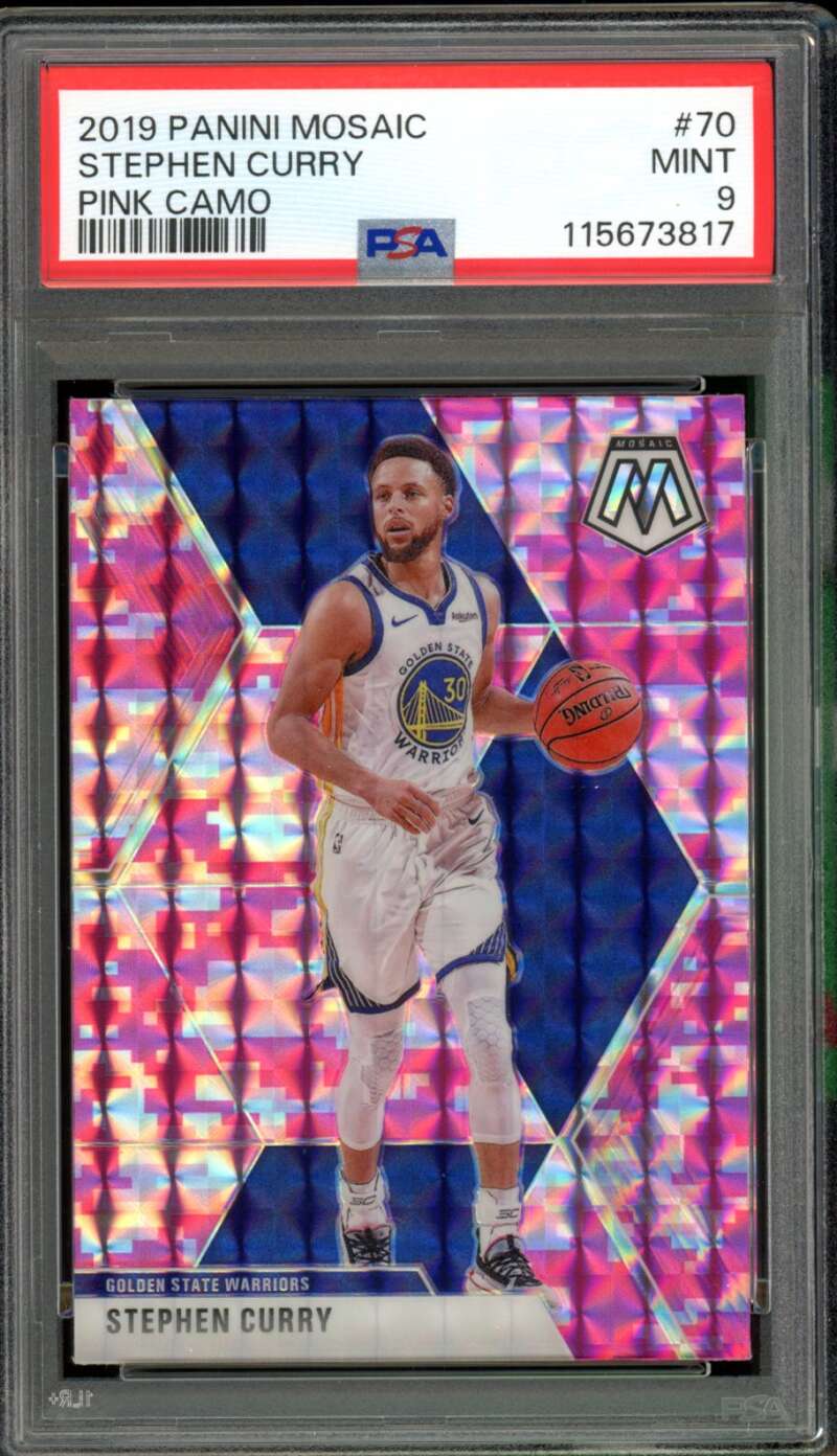 Stephen Curry Card 2019-20 Panini Mosaic Pink Camo #70 PSA 9 Image 1