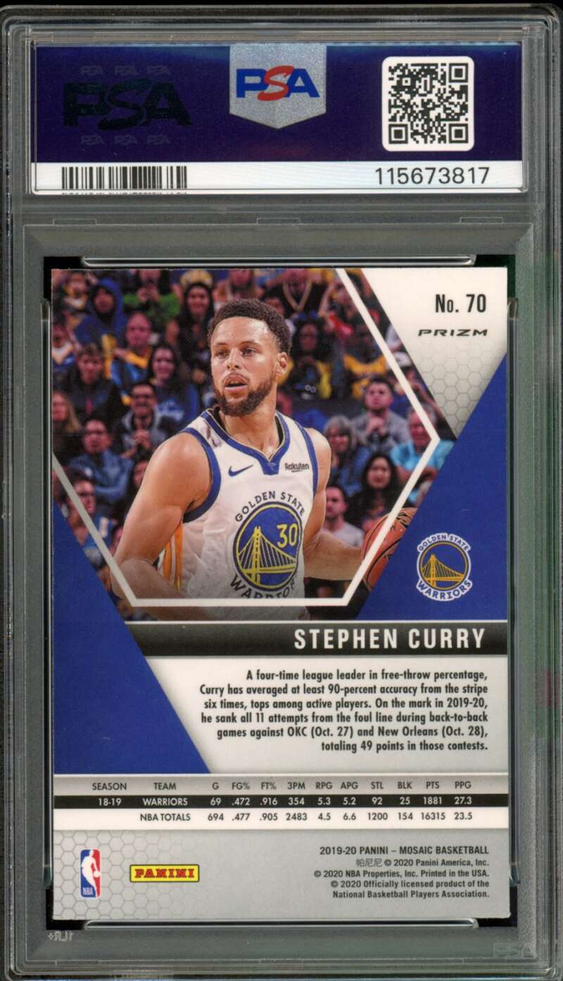 Stephen Curry Card 2019-20 Panini Mosaic Pink Camo #70 PSA 9 Image 2