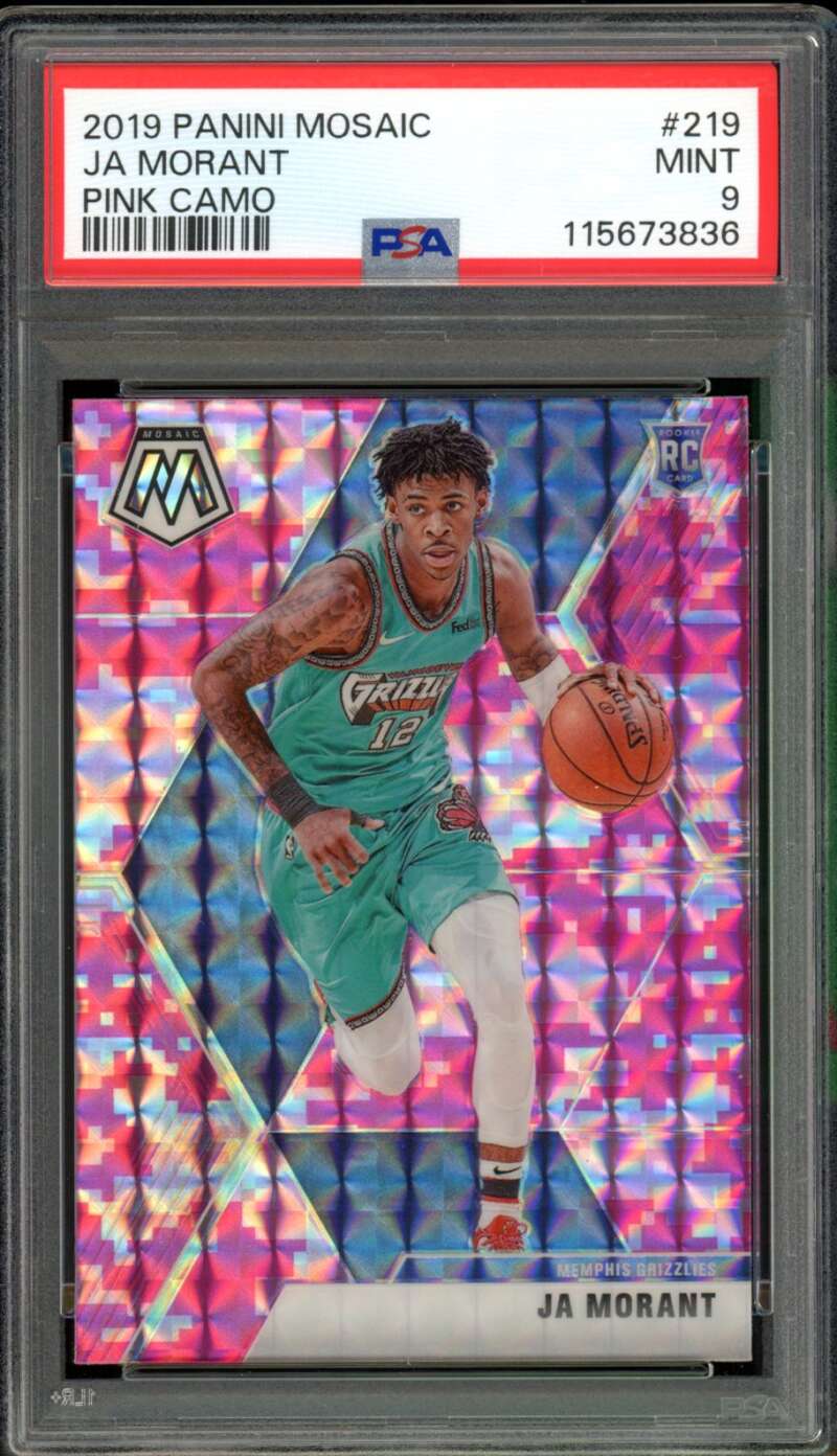 Ja Morant Rookie Card 2019-20 Panini Mosaic Pink Camo #219 PSA 9 Image 1