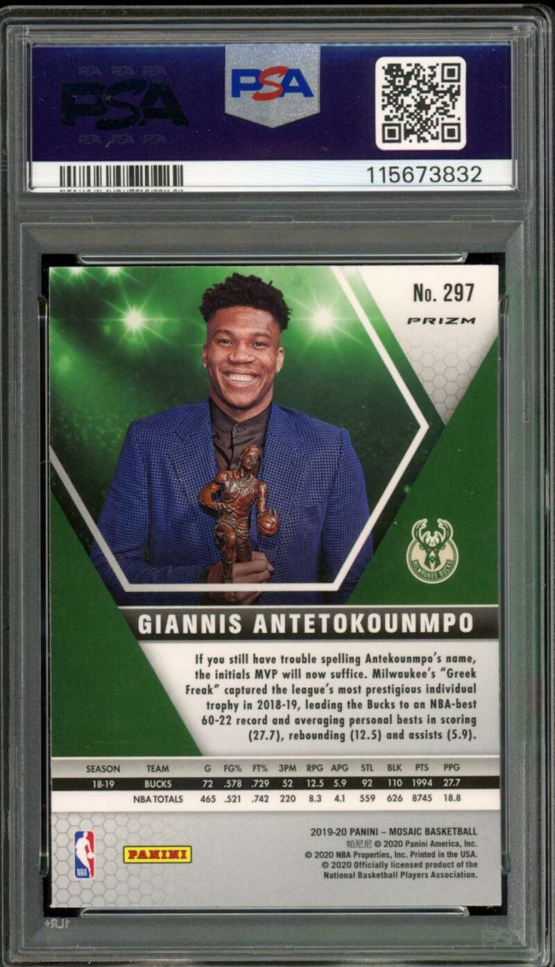 Giannis Antetokounmpo Card 2019-20 Panini Mosaic #297 PSA 9 Image 2