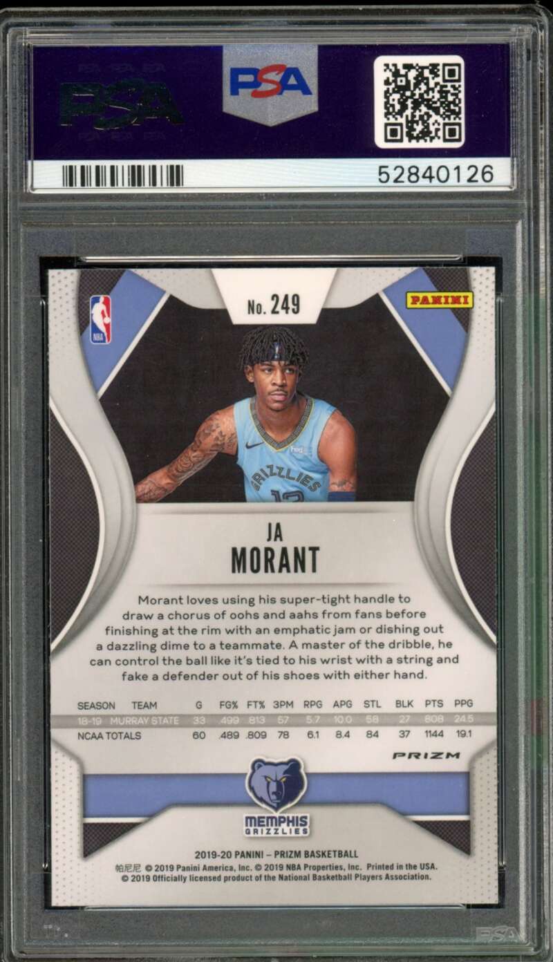 Ja Morant Rookie Card 2019-20 Panini Prizm Green #249 PSA 10 Image 2