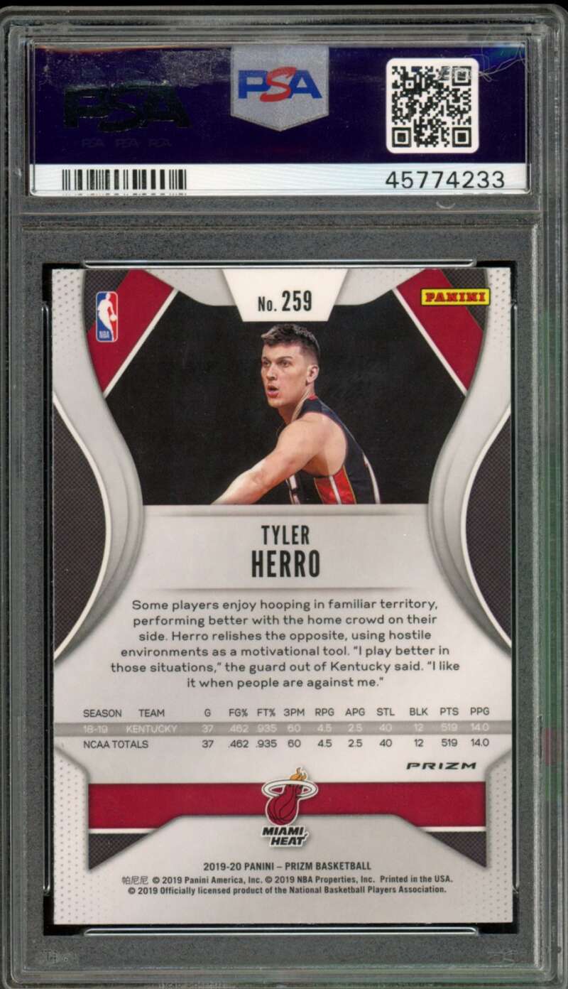 Tyler Herro Rookie Card 2019-20 Panini Silver Prizm #259 PSA 9 Image 2