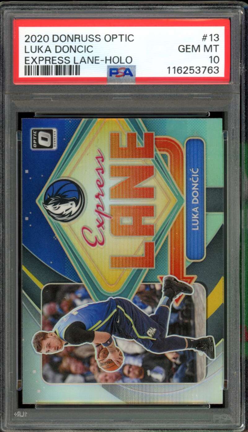 Luka Doncic Card 2020-21 Donruss Optic Express Lane Holo #13 PSA 10 Image 1