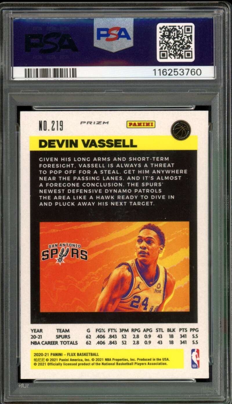 Devin Vassell Rookie Card 2020-21 Panini Flux #219 PSA 10 Image 2