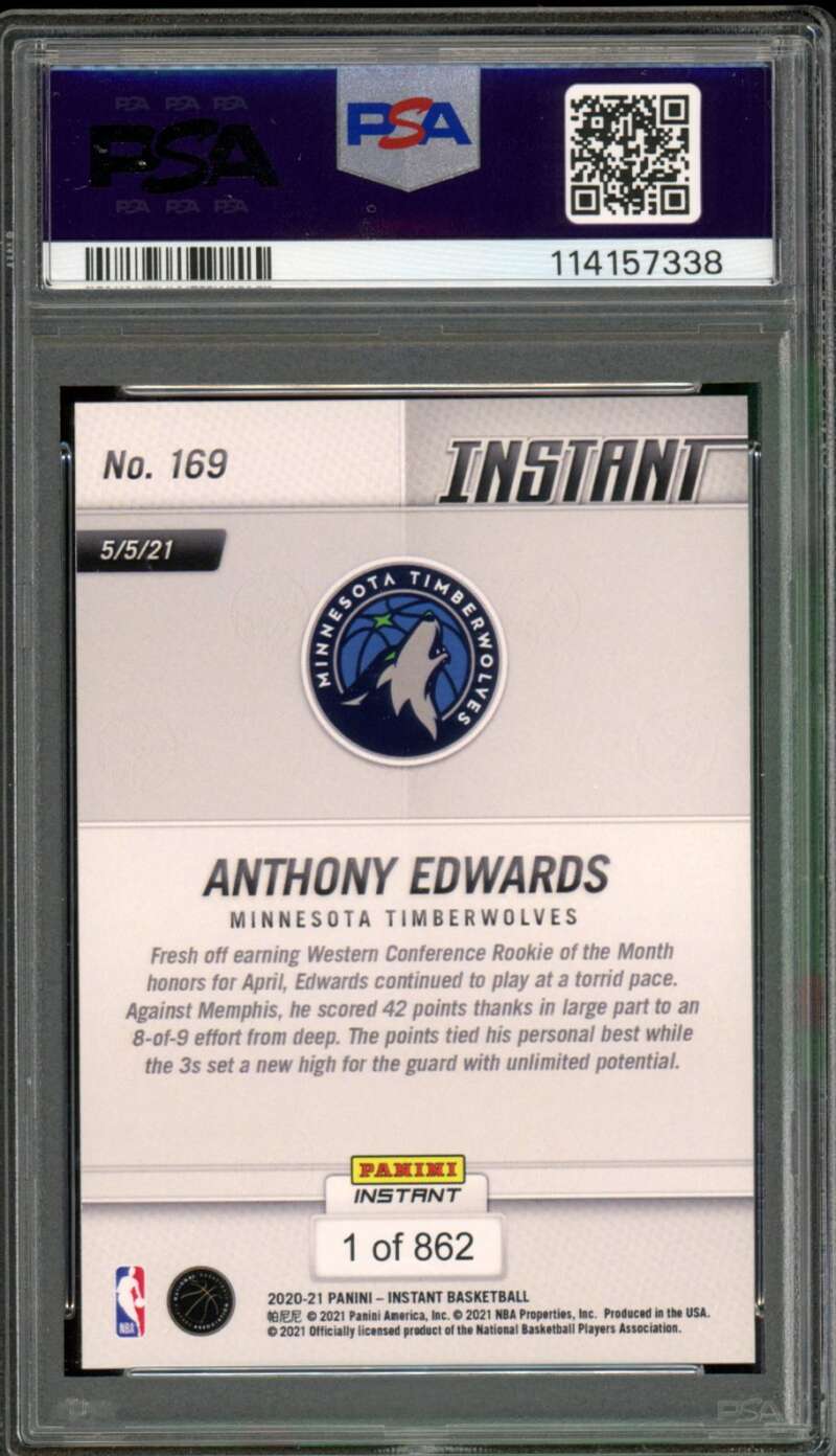 Anthony Edwards Rookie Card 2020-21 Panini Instant #169 PSA 9 Image 2