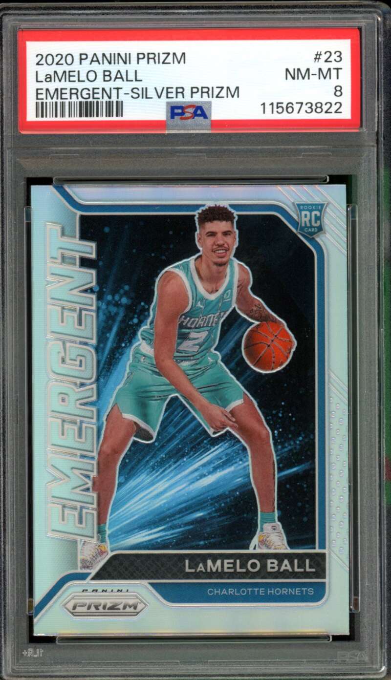LaMelo Ball Rookie Card 2020-21 Panini Prizm Emergent-Silver #23 PSA 8 Image 1