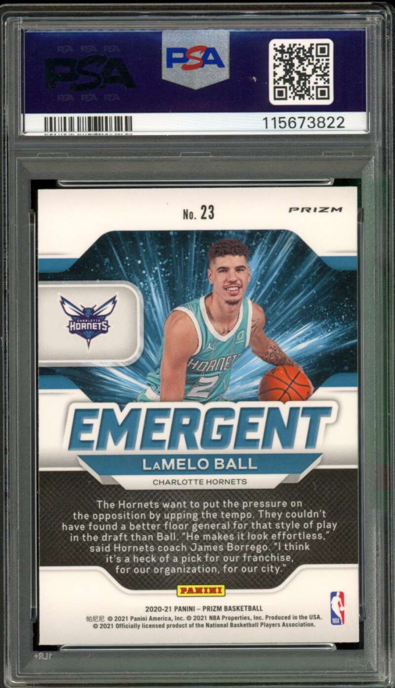 LaMelo Ball Rookie Card 2020-21 Panini Prizm Emergent-Silver #23 PSA 8 Image 2
