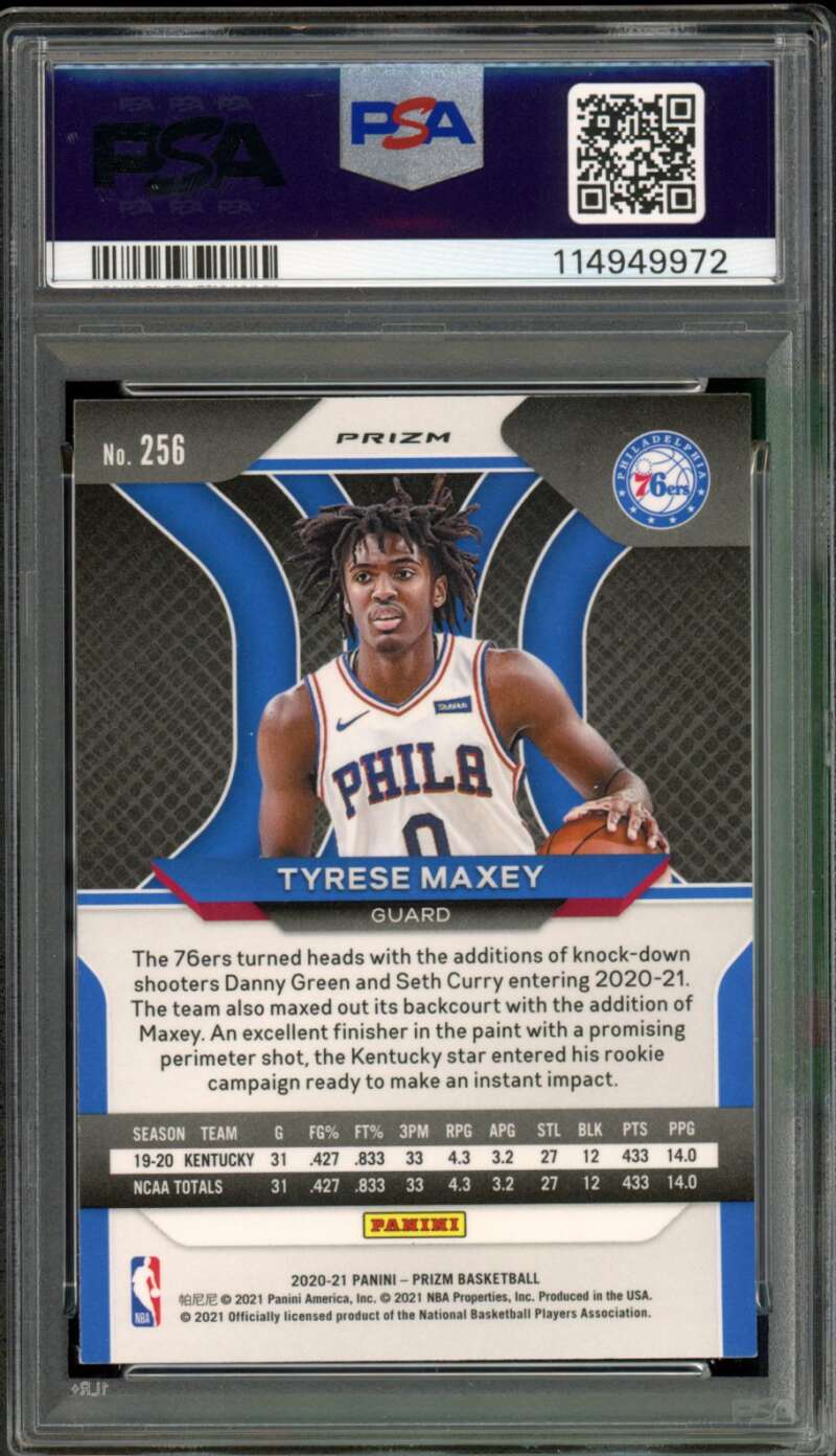 Tyrese Maxey Rookie Card 2020-21 Panini Prizm Red/White/Blue #256 PSA 8 Image 2