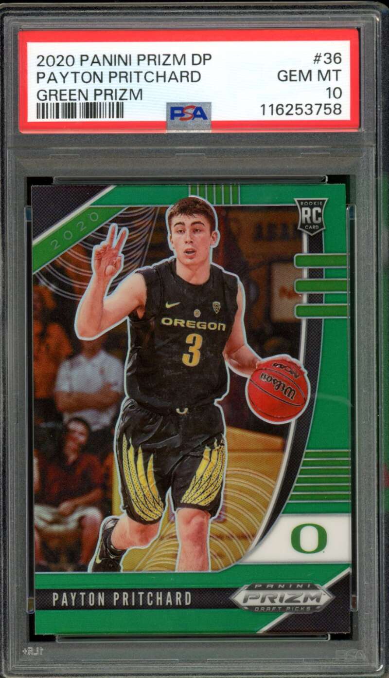 Payton Pritchard Rookie Card 2020-21 Panini Prizm DP Green #36 PSA 10 Image 1