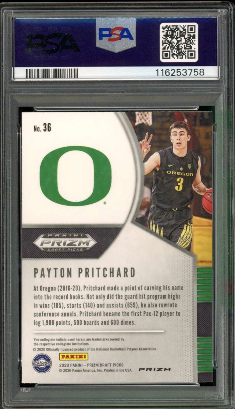 Payton Pritchard Rookie Card 2020-21 Panini Prizm DP Green #36 PSA 10 Image 2