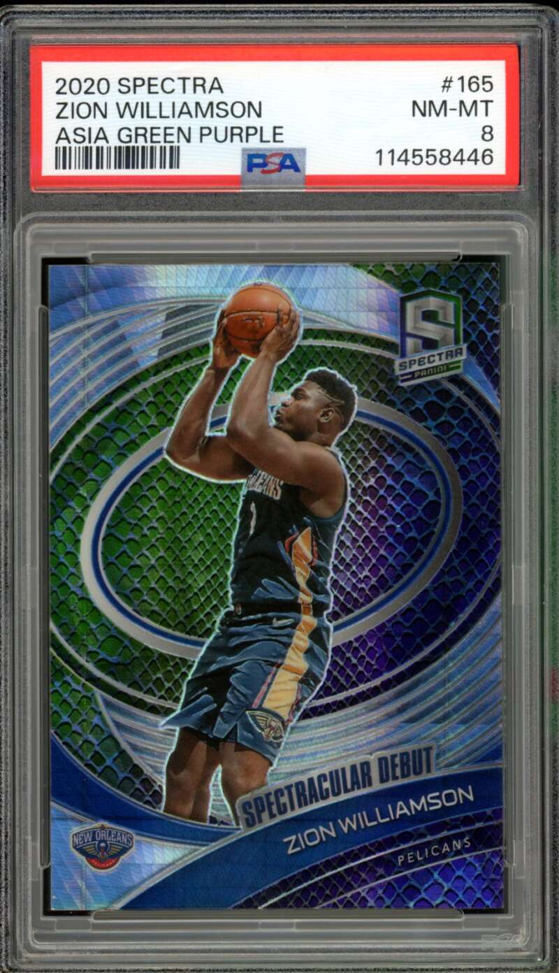 Zion Williamson Card 2020-21 Spectra Asia Green Purple (13/25) #165 PSA 8 Image 1
