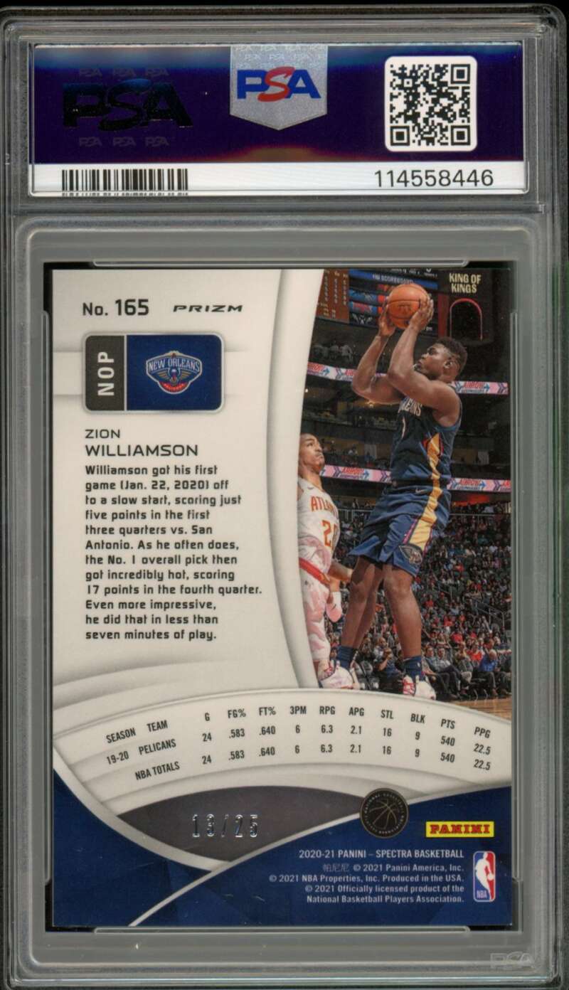 Zion Williamson Card 2020-21 Spectra Asia Green Purple (13/25) #165 PSA 8 Image 2