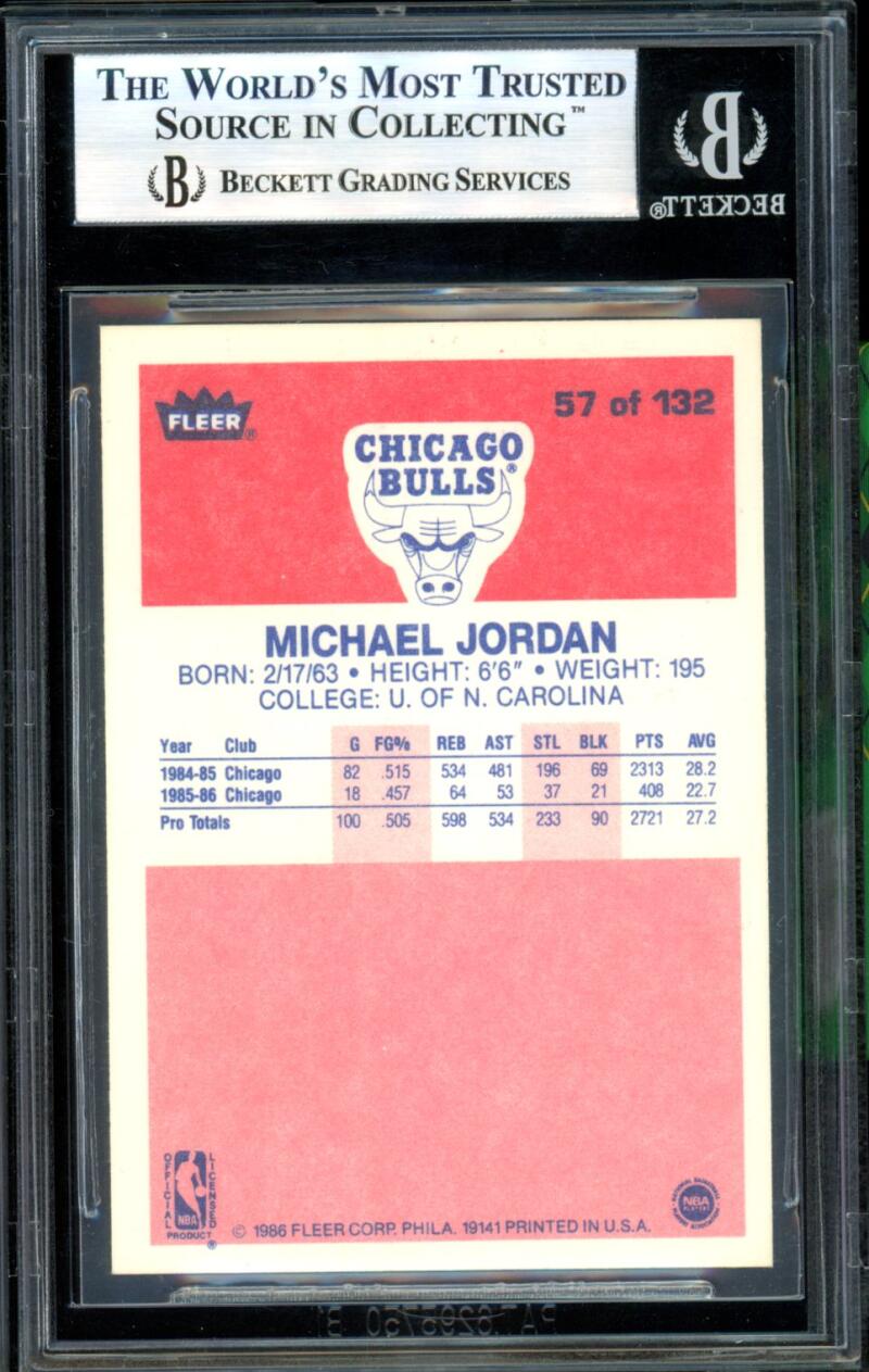 Michael Jordan Rookie Card 1986-87 Fleer #57 BGS 9 Image 2