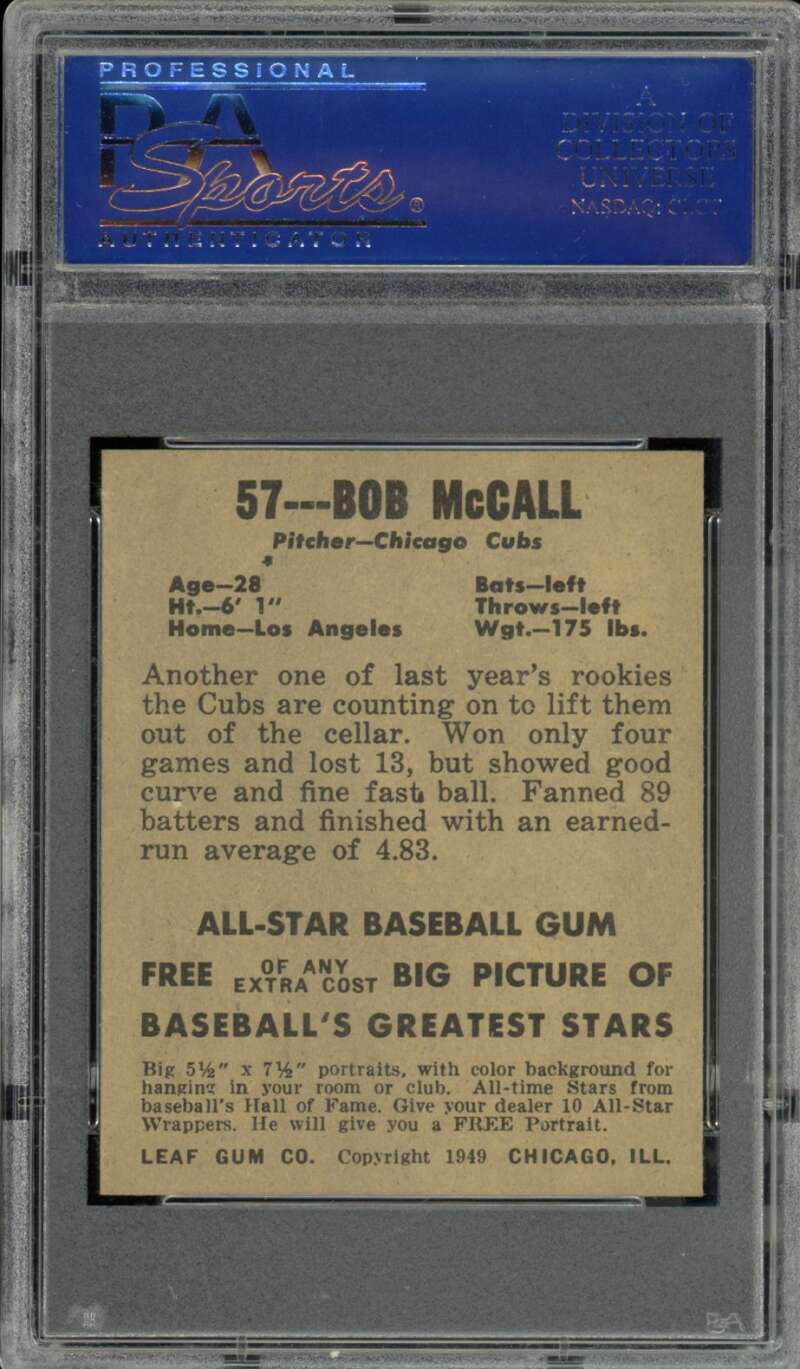 Bob McCall Card 1948 Leaf #57 PSA 8 Image 2