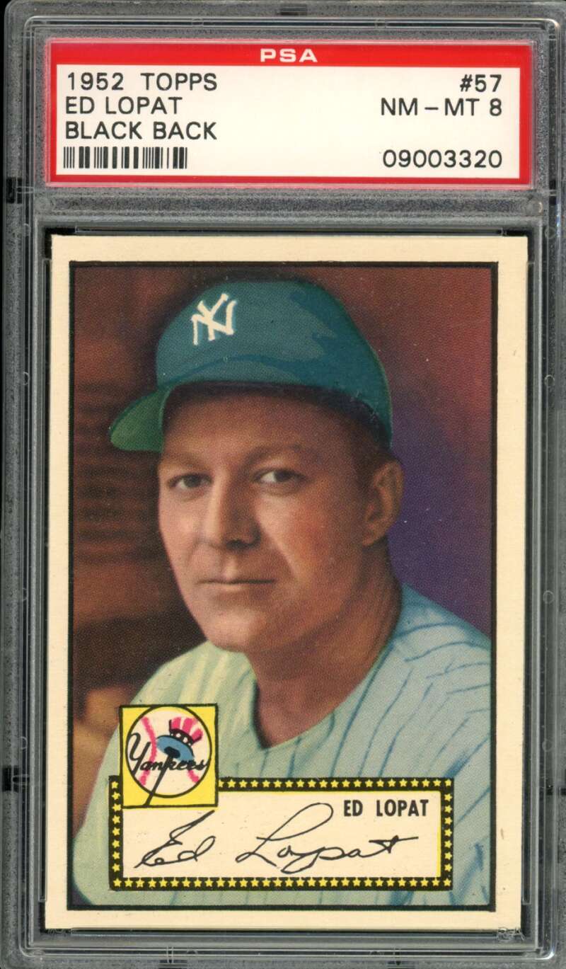 Ed Lopat Card 1952 Topps Black Back #57 PSA 8 Image 1